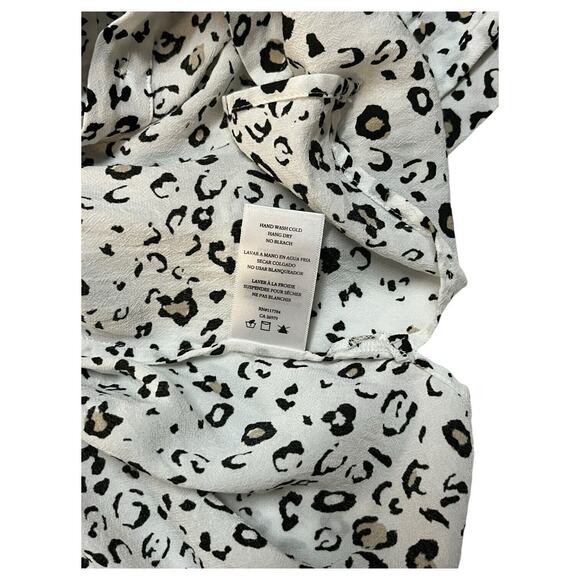 Rails Top Womens XS Leopard Print Short Cuffed Sleeve Button Up High Low White - Picture 10 of 13